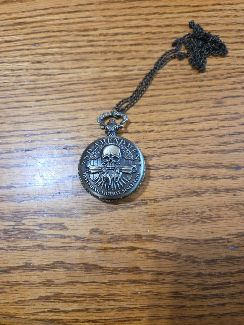 2nd Amendment Skull Pocket Watch Necklace - Silver-Tone Men’s Pendant